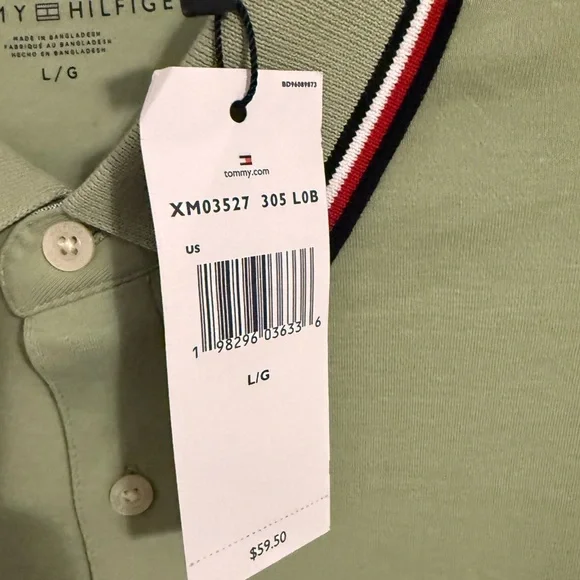 Tommy Hilfiger Men's Light Green Polo Shirt - Picture 3 of 6